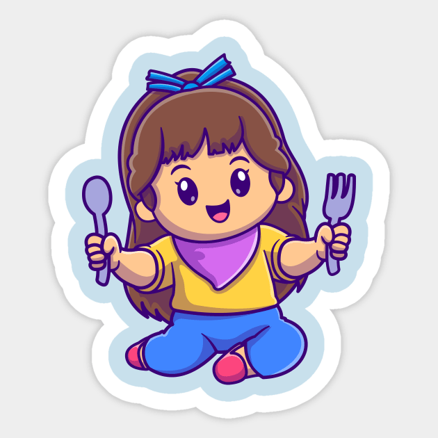 Cute Girl Holding Spoon And Fork Cartoon Sticker by Catalyst Labs